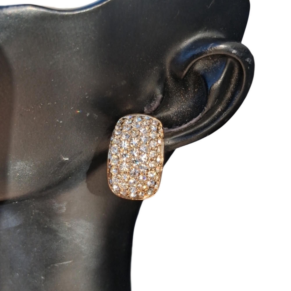 Vintage ROMAN Gold Tone Pavé Crystal Dome Stud Earrings - Chunky Glam